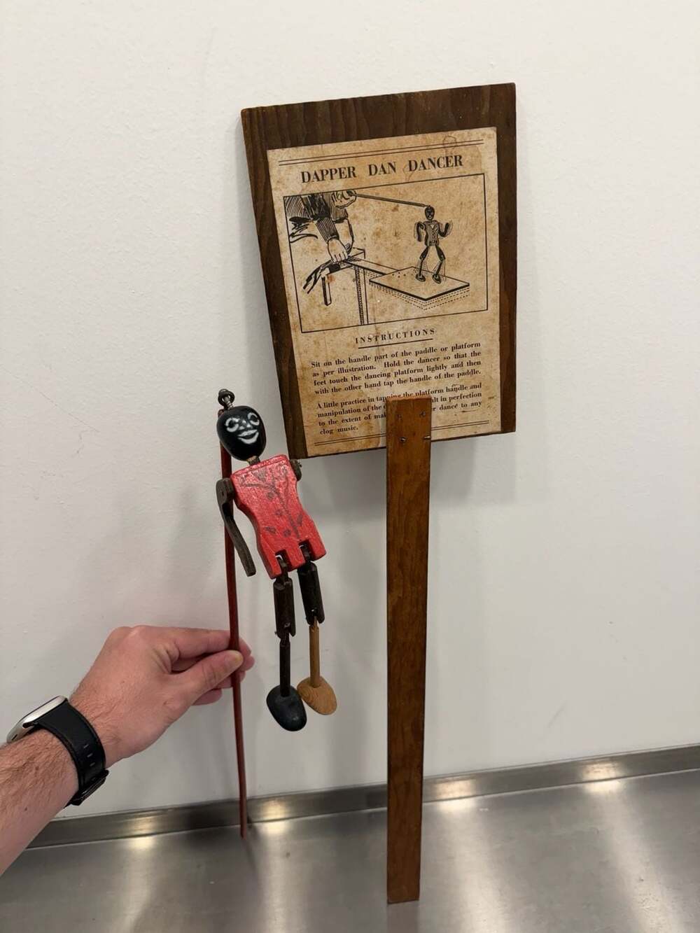Rare Vintage Dapper Dan Dancer Folk Art Dancing Figurine Toy with Display Board